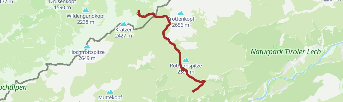 Route map: Bergstation Jöchlspitzbahn zur Kemptner Hütte